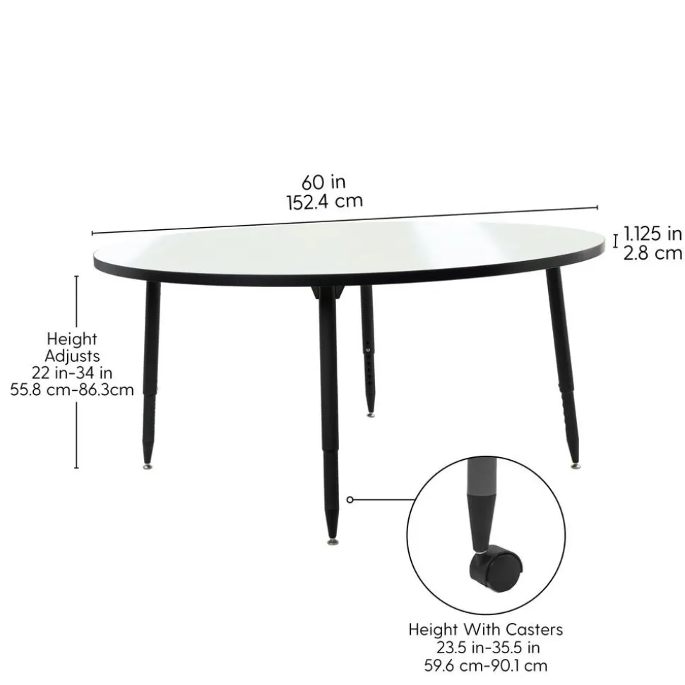 Adapte 60" Round Dry-Erase Activity Table with Adjustable Tapered Legs - Whiteboard/Black