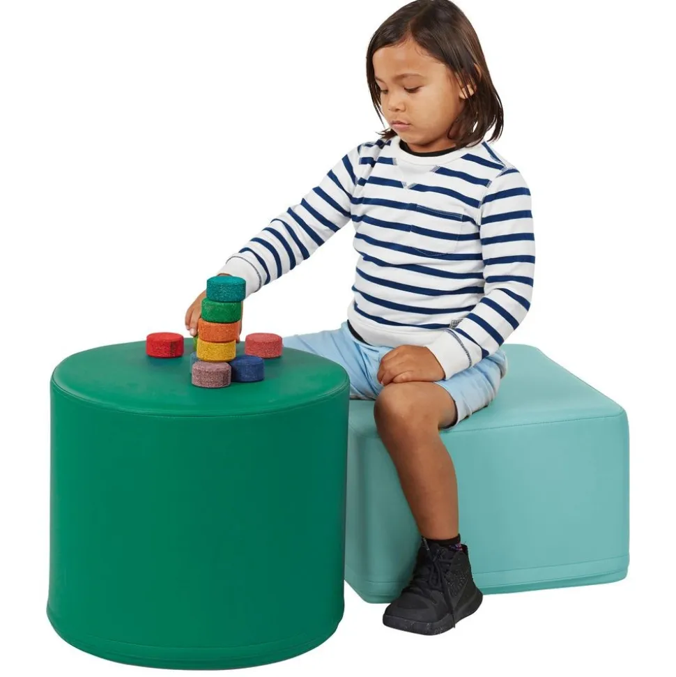 Adult SoftScape 18" Round Ottoman 16" Height, 2-Piece - Emerald/Gray