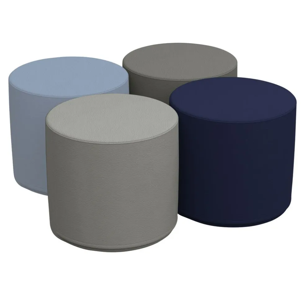 Adult SoftScape 18" Round Ottoman 16" Height, 4-Piece - Navy/Powder Blue