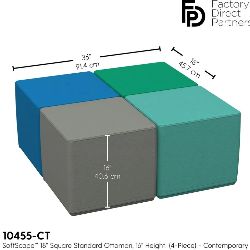 Adult SoftScape 18" Square Ottoman 16" Height, 4-Piece - Contemporary