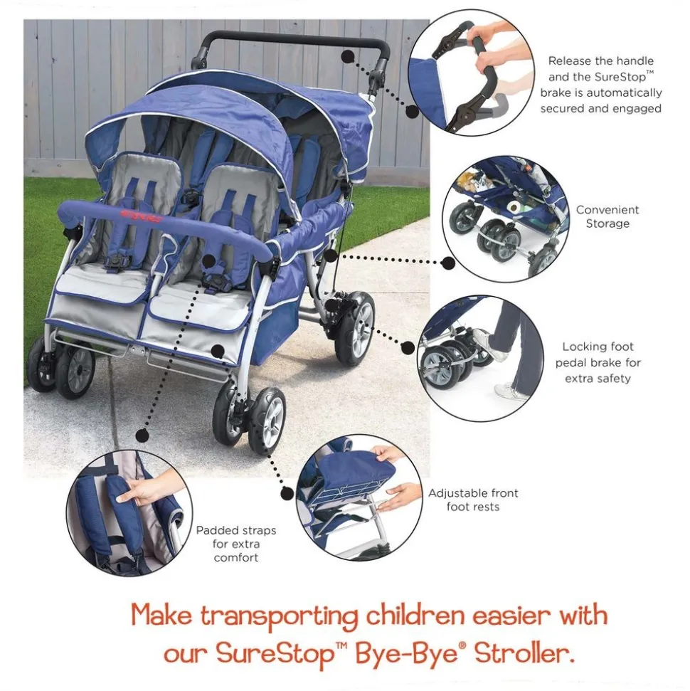 Angeles® SureStop™ Folding Commercial Bye-Bye® Stroller - 4 Passenger