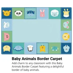 Baby Animals Border 6' x 9' Rectangle KIDSoft Premium Carpet