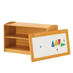Bamboo Hide-away Shelf with 6 Large Tubs- Clear