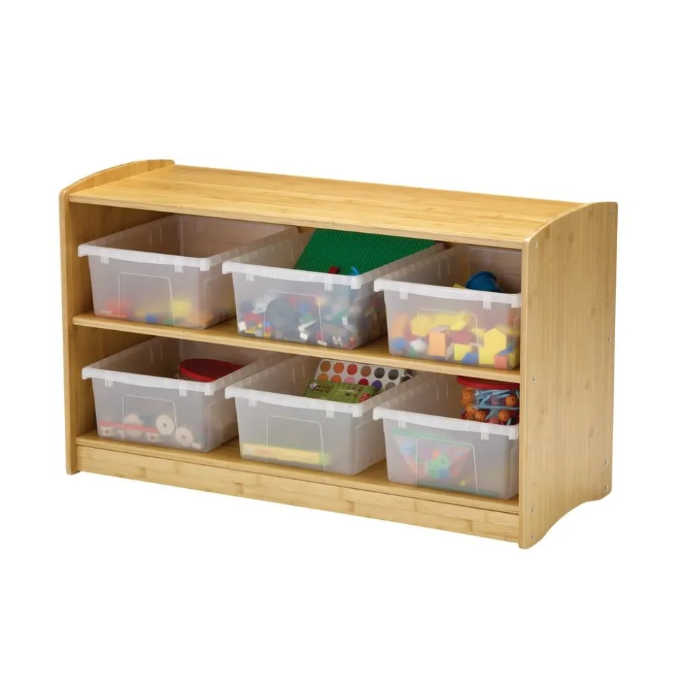 Bamboo Shelving Unit with Clear Tubs