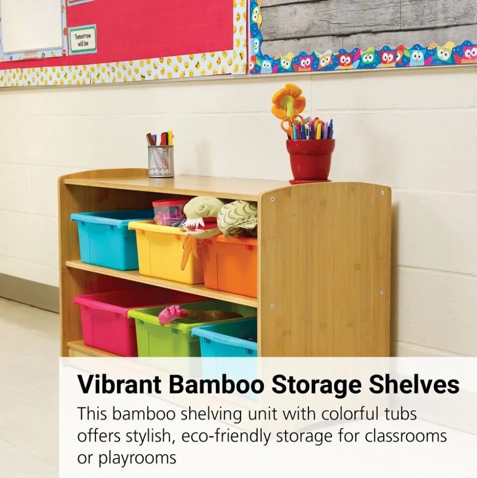 Bamboo Shelving Unit with 6 Large Tubs- Vibrant Combo