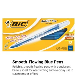 Bic® Round Stic® Blue Medium Point Pens - Set of 12