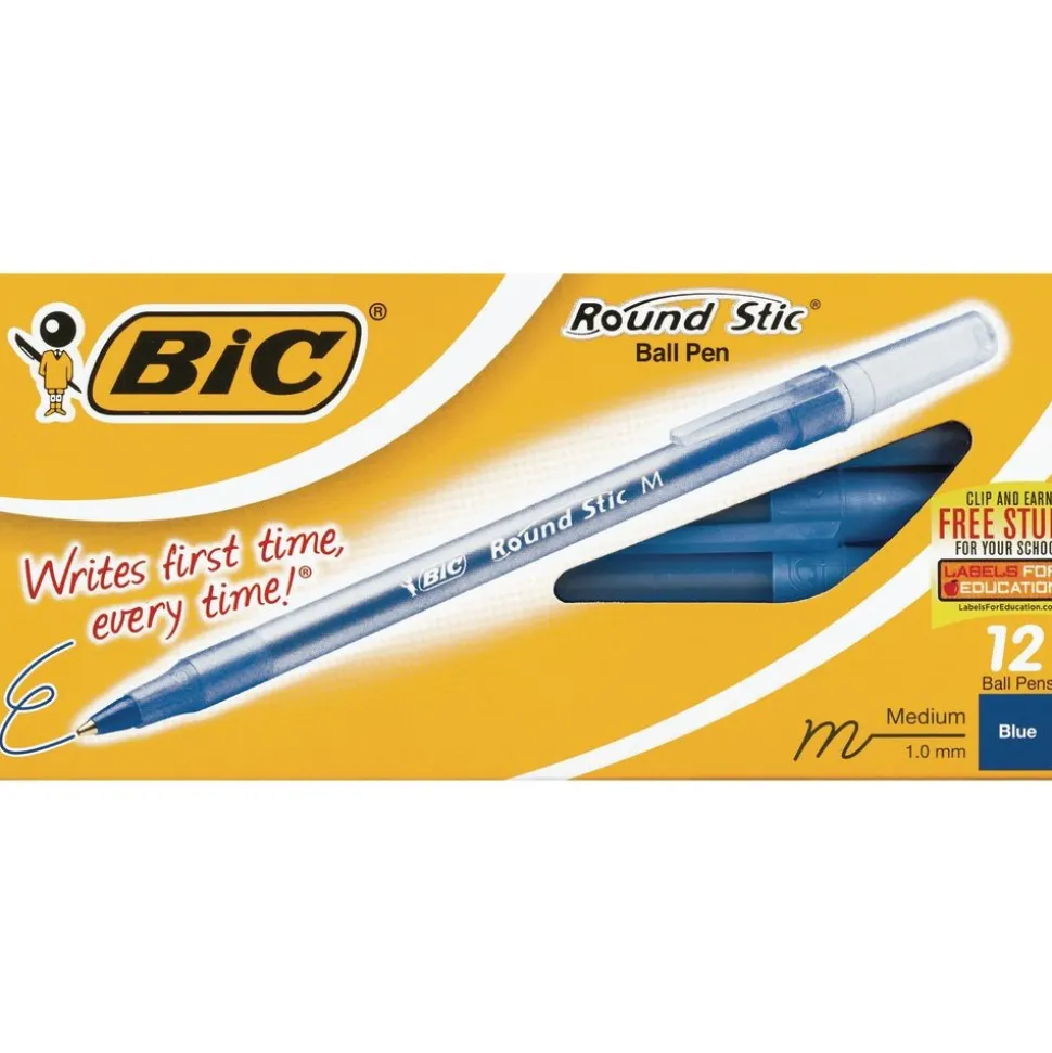 Bic® Round Stic® Blue Medium Point Pens - Set of 12