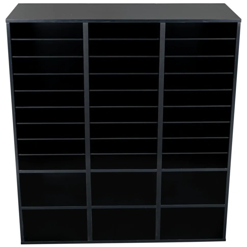 Black 27-Slot Mail And Supplies Center With 27 Trays, 6 Cubbies, And Baskets Grouping - 1 mail center, 27 trays, 6 baskets