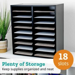 Black 18-Slot Mail Center With Trays 6 Colors