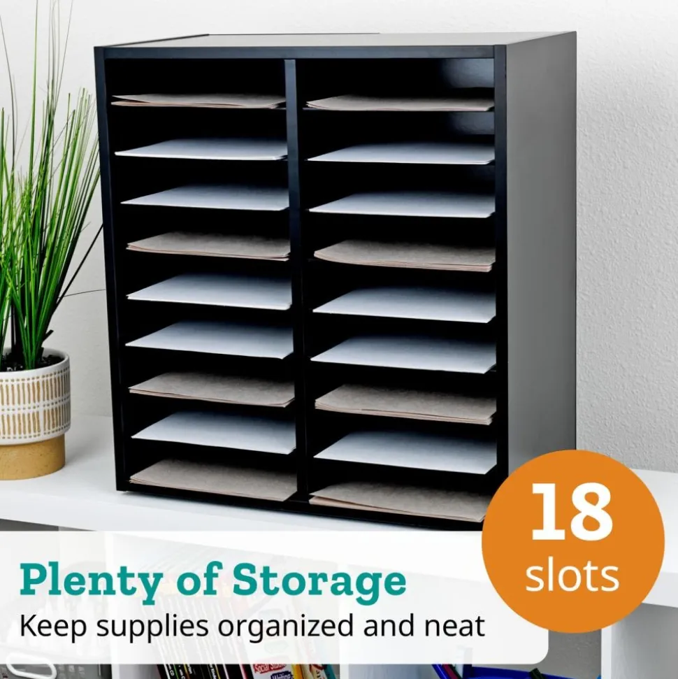 Black 18-Slot Mail Center With Trays 6 Colors