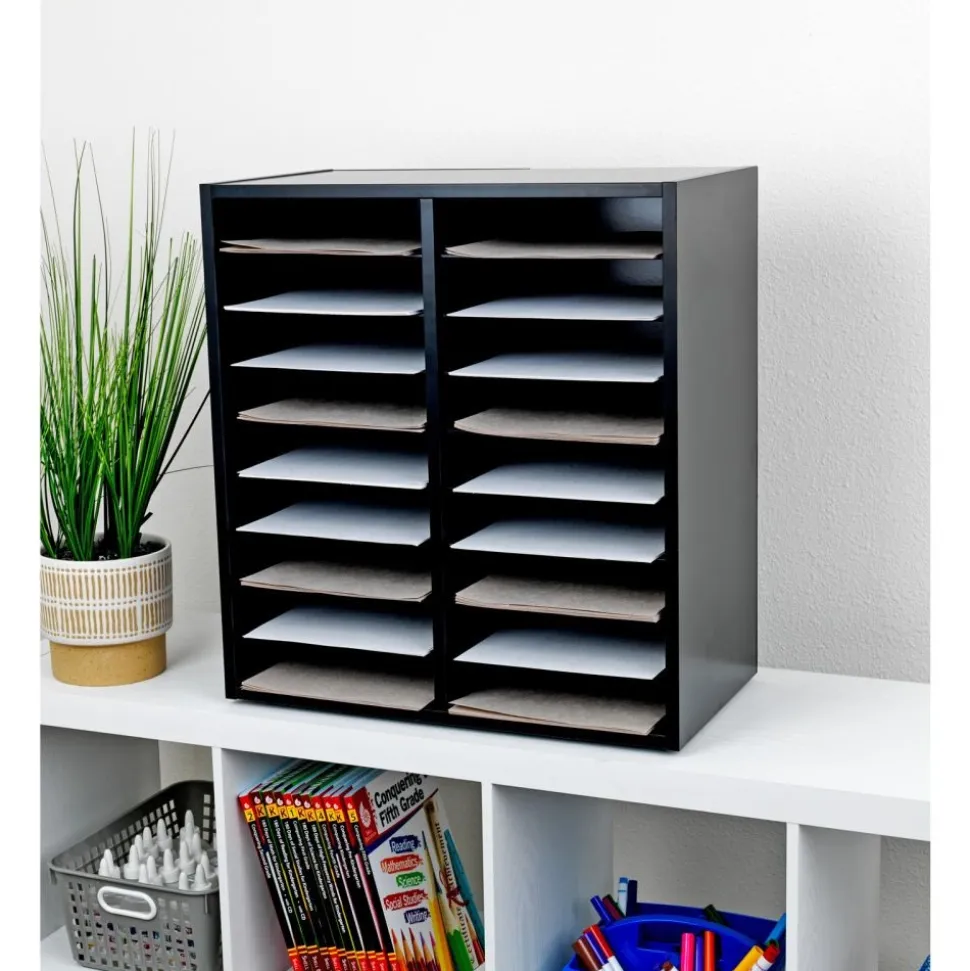 Black 18-Slot Mail Center With Trays 6 Colors
