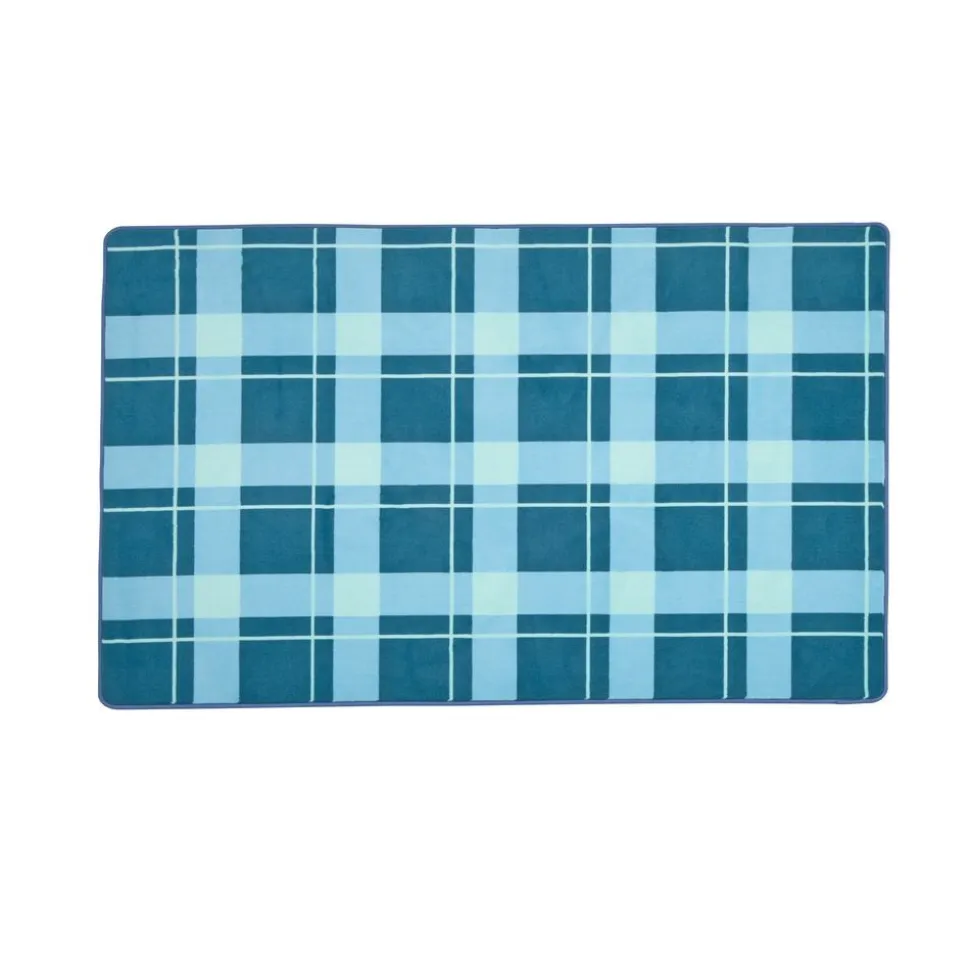 Blue Plaid Border Rug - 4' x 6'