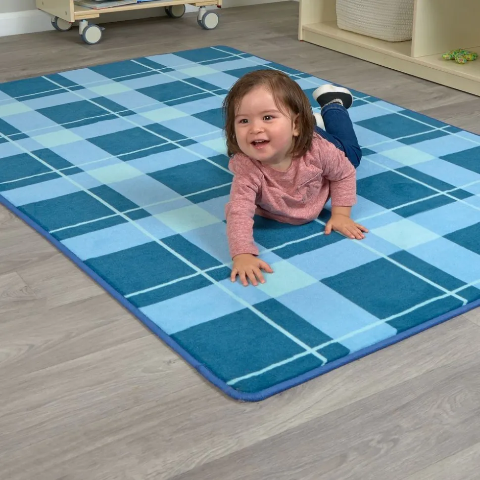 Blue Plaid Border Rug - 4' x 6'