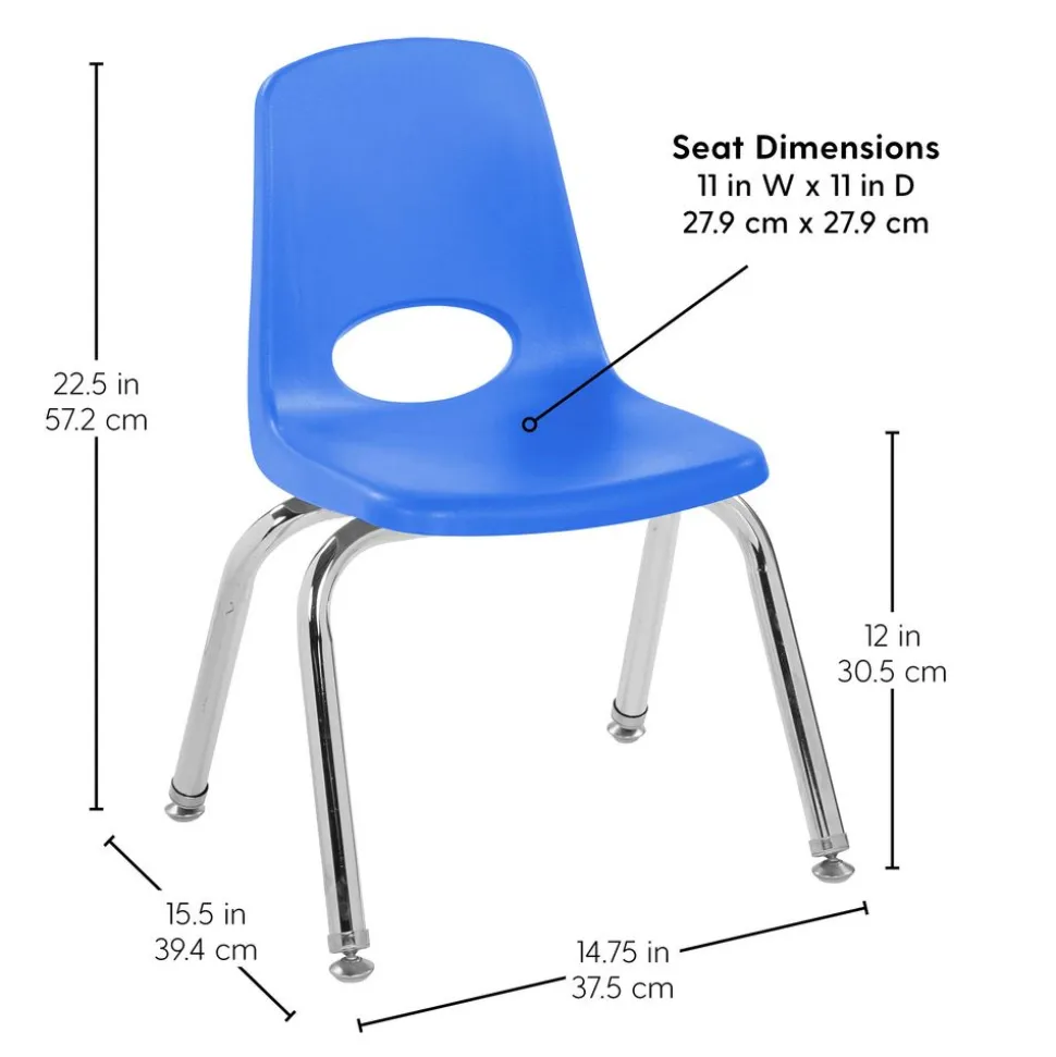 12" Blue Stack Chair with Swivel Glides - 6 Pack