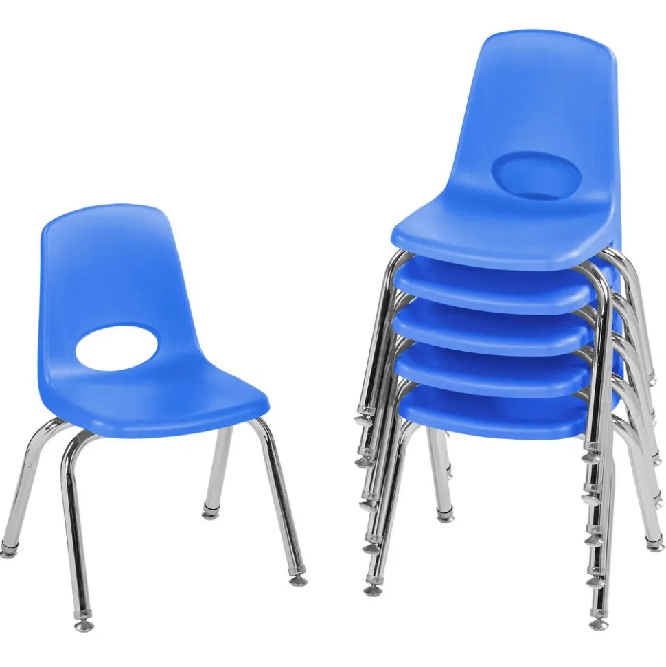12" Blue Stack Chair with Swivel Glides - 6 Pack