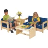 Blue Vinyl Baltic Birch Living Room Set - 4 Pieces