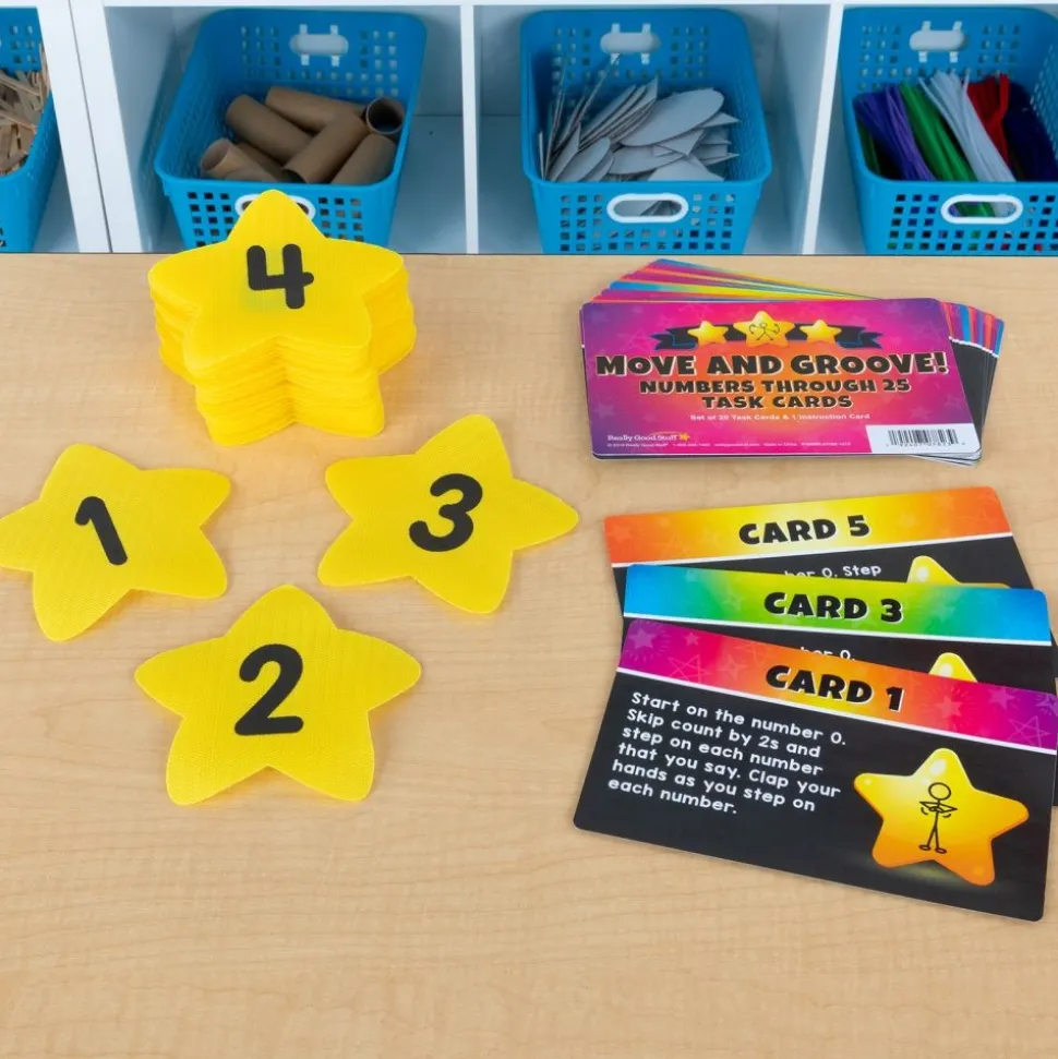 Carpet Mark-Its Move And Groove! Numbers Through 25 Task Cards Kit - 26 carpet spots, 20 task cards