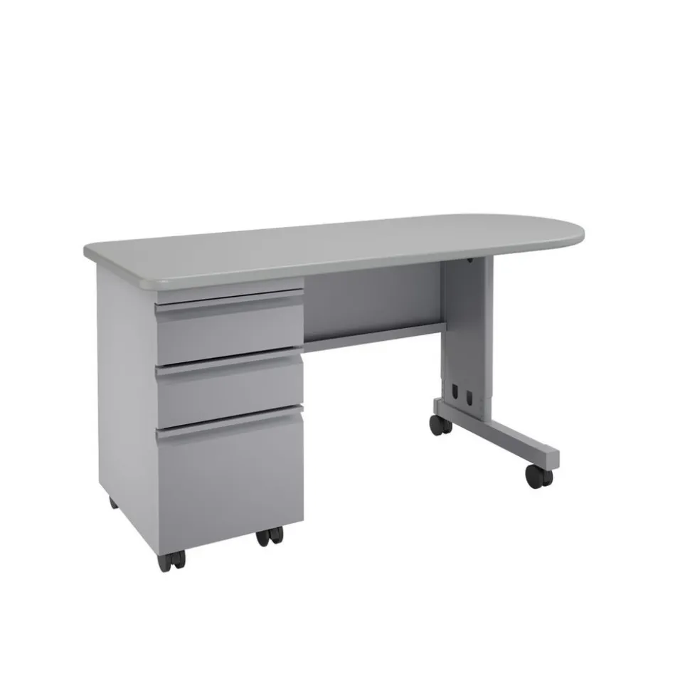 Cascade Mobile Teacher Desk with Storage - North Sea Gray/Platinum Frame