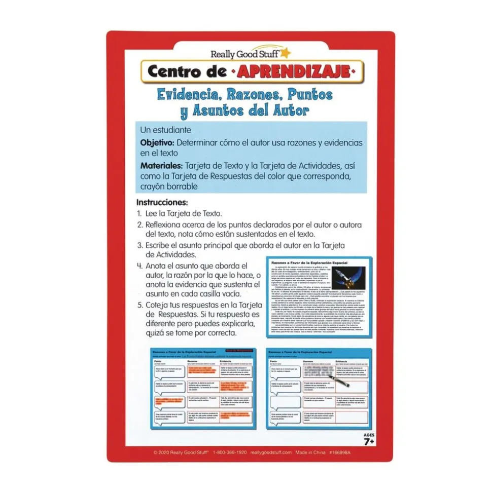 Centro de Aprendizaje: Evidencia, Razones, Puntos y Asuntos del Autor (Spanish Author''s Points, Reasons, and Evidence Literacy Center)