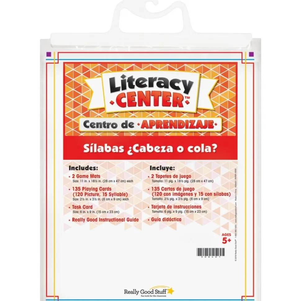 Centro de aprendizaje™: Grades K-1 Sílabas ¿Cabeza O Cola? (Spanish Syllables Head Or Tail?) - 1 literacy center