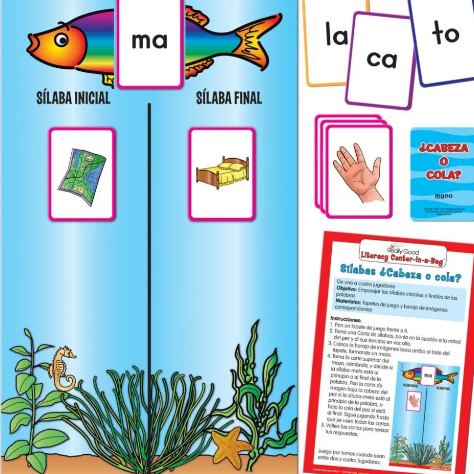 Centro de aprendizaje™: Grades K-1 Sílabas ¿Cabeza O Cola? (Spanish Syllables Head Or Tail?) - 1 literacy center