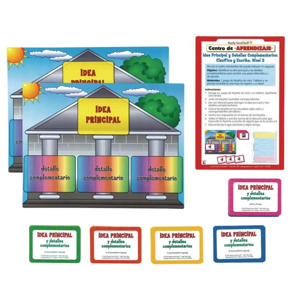 Centro de Aprendizaje: Idea Principal y Detalles Complementarios: Grades 4-5 Clasifica y Escribe, Nivel 2 (Spanish Main Idea and Supporting Details Sort and Write Level 2 Literacy Center)