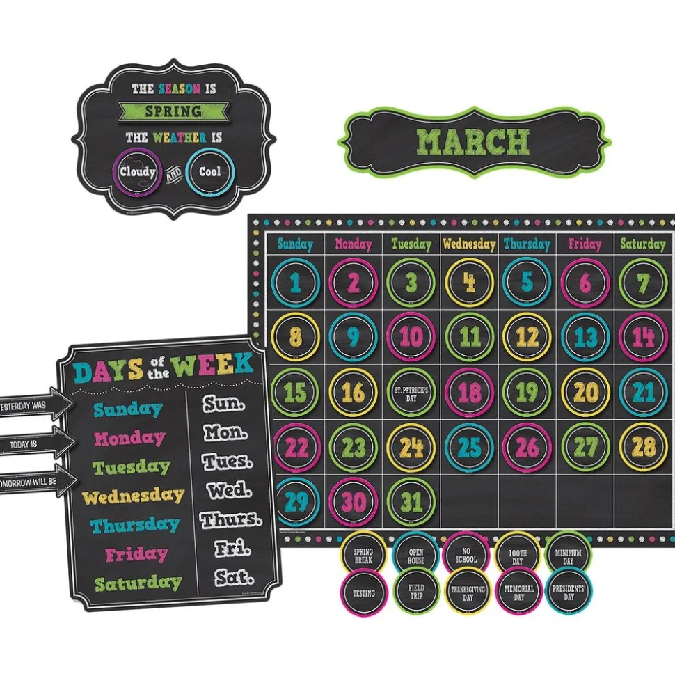 Chalkboard Brights Calendar Bulletin Board Display - 84-piece set