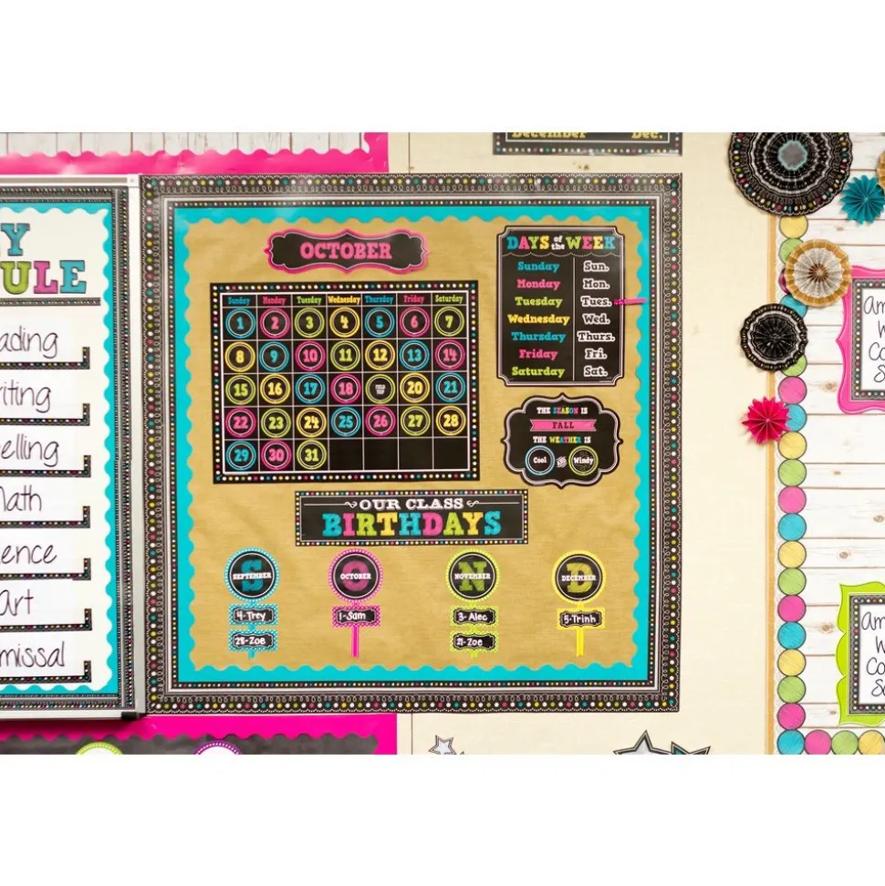 Chalkboard Brights Calendar Bulletin Board Display - 84-piece set