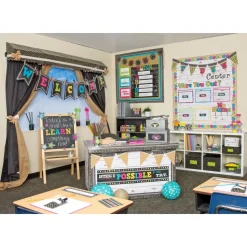 Chalkboard Brights Pennants Welcome Bulletin Board Display - 48 pieces