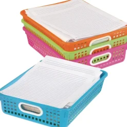 Classroom Paper Baskets with White Handles, Set of 4 - Neon