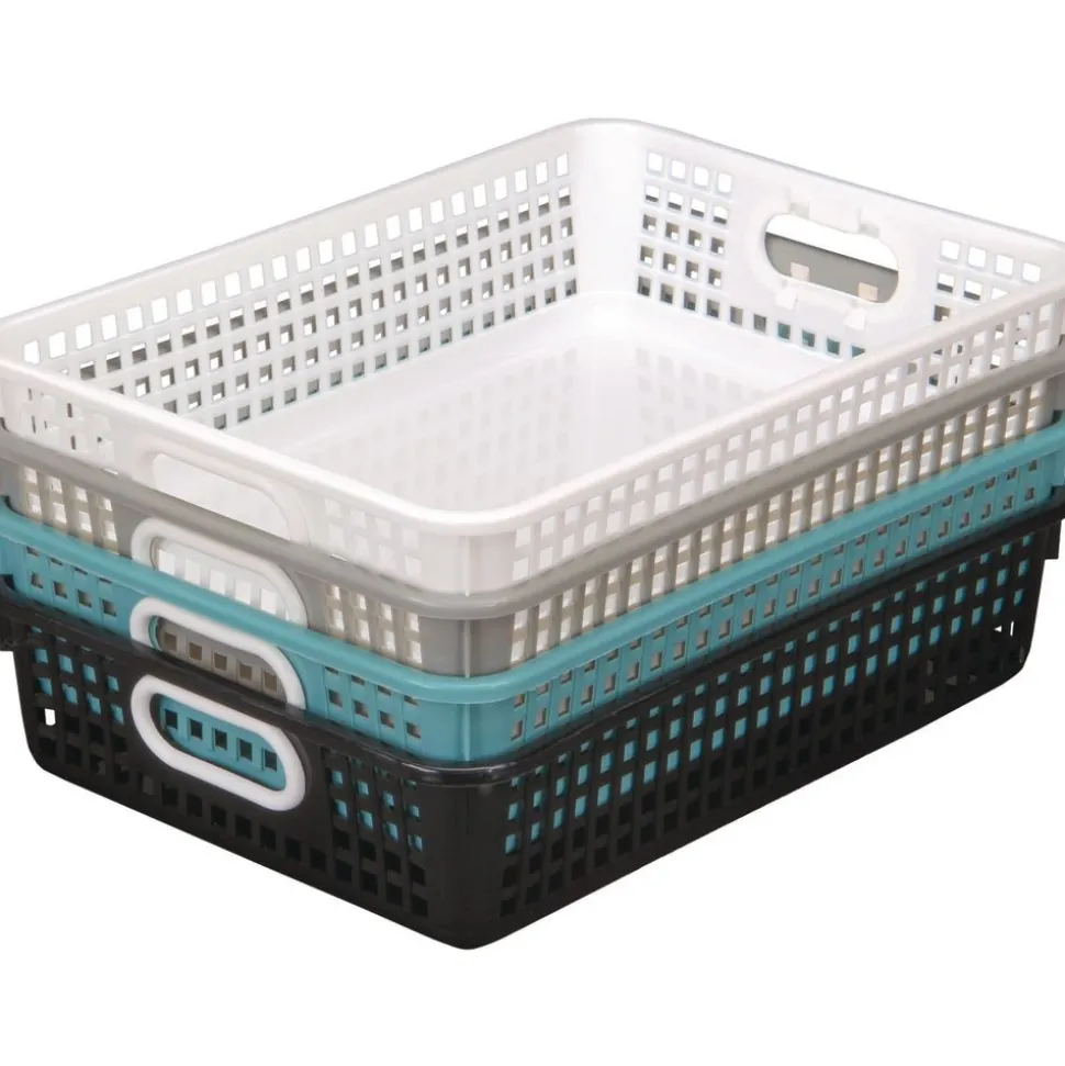 Classroom Paper Baskets with White Handles, Set of 4 - Neutral