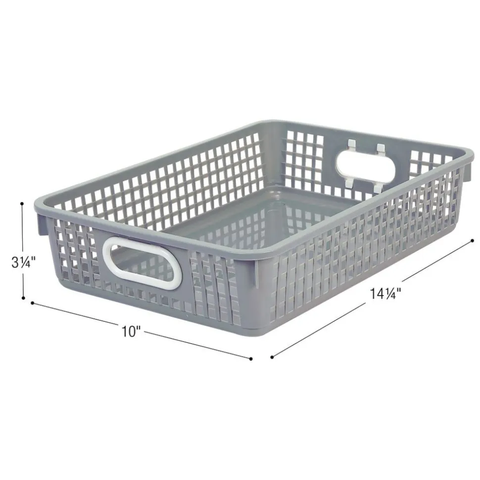 Classroom Paper Baskets with White Handles, Set of 4 - Neutral