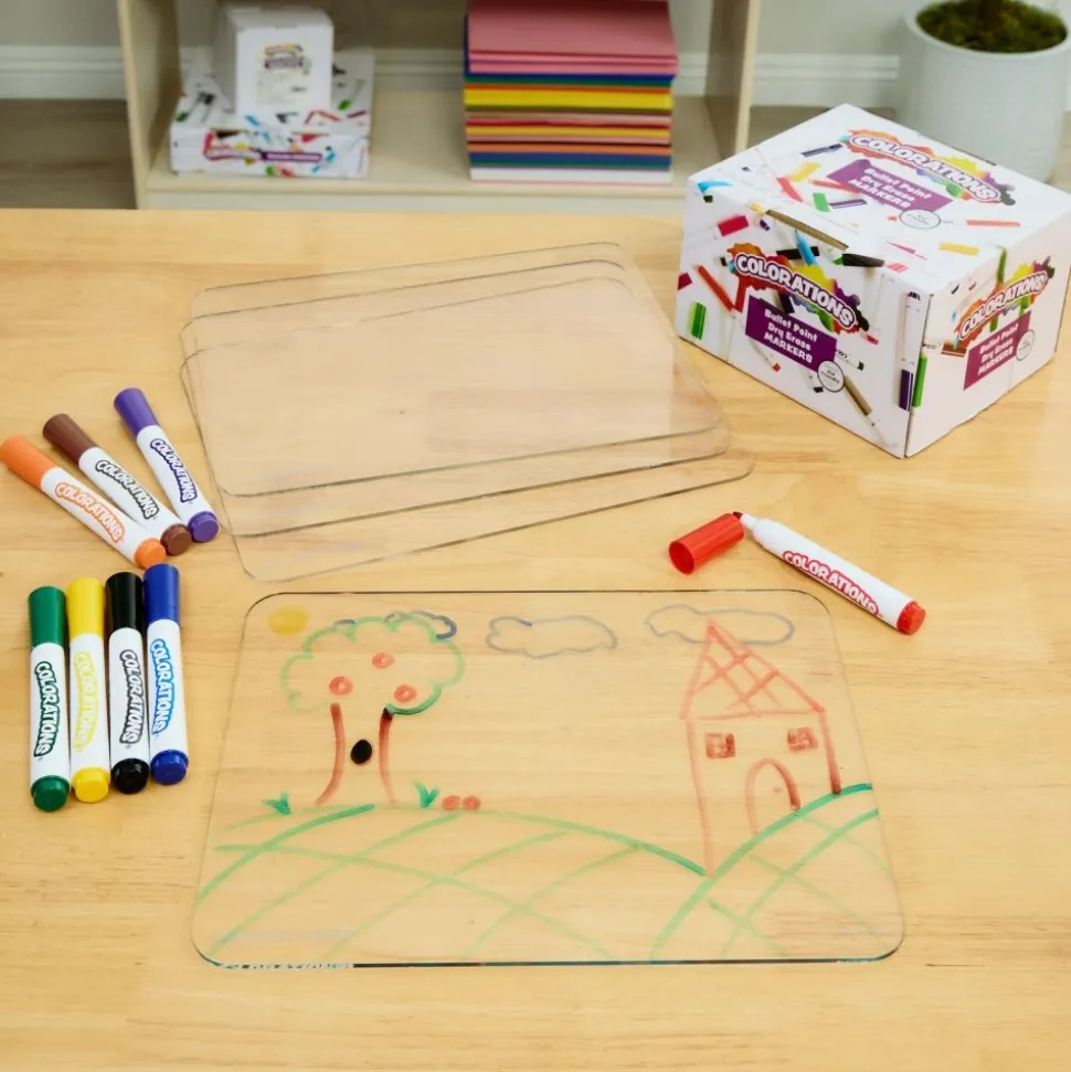 Colorations® Acrylic Lap Boards and Dry Erase Markers, Bullet Tip Value Pack Set