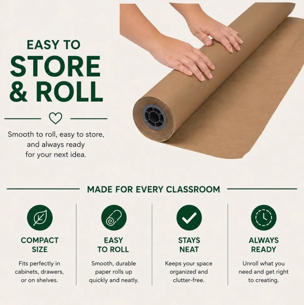 Colorations® Brown Kraft Paper Roll, 36" x 200 ft, 50 lb Heavyweight Craft Paper - Bulletin Board, Drawing, Wrapping & Art Projects