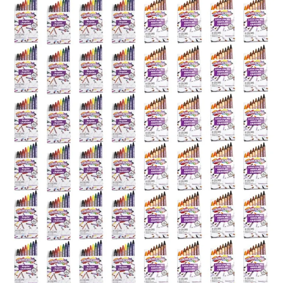 Colorations® Colors Like Me® Crayons 8 Clrs & Regular Crayons, 8 Clrs, Regular Size, 24 packs of each