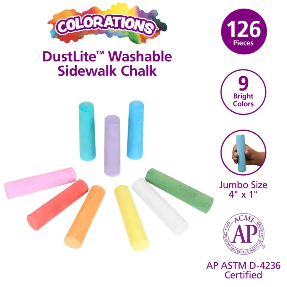 Colorations® DustLite™ Washable Sidewalk Chalk - Classroom Value Pack 126 pieces