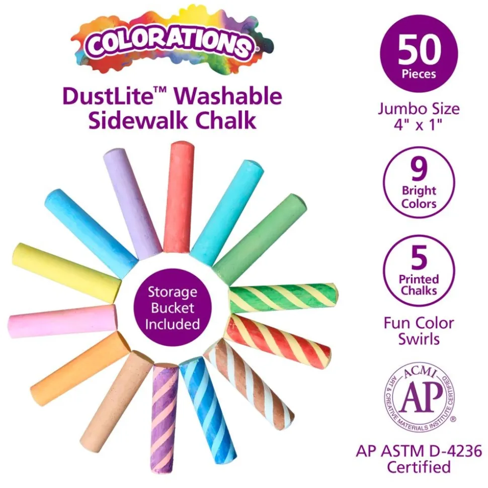 Colorations® DustLite™ Washable Sidewalk Chalk - 50 Pieces
