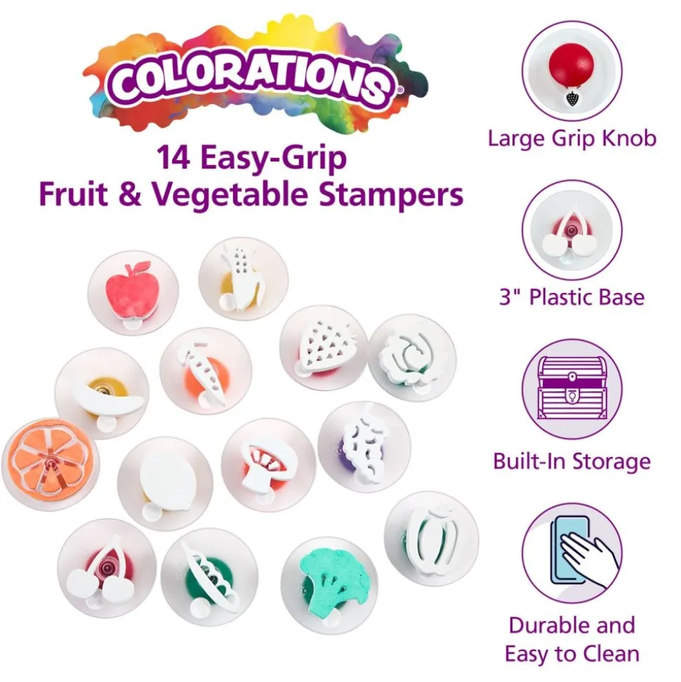 Colorations® Easy-Grip Stampers, Fruit & Vegetable - Set of 14