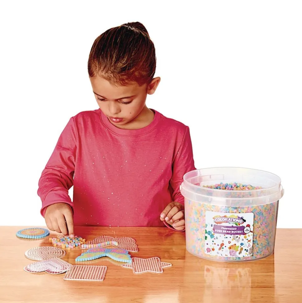 Colorations® Fluorescent Fuse Beads & 6 Pegboards in a Bucket - 22,000 Beads