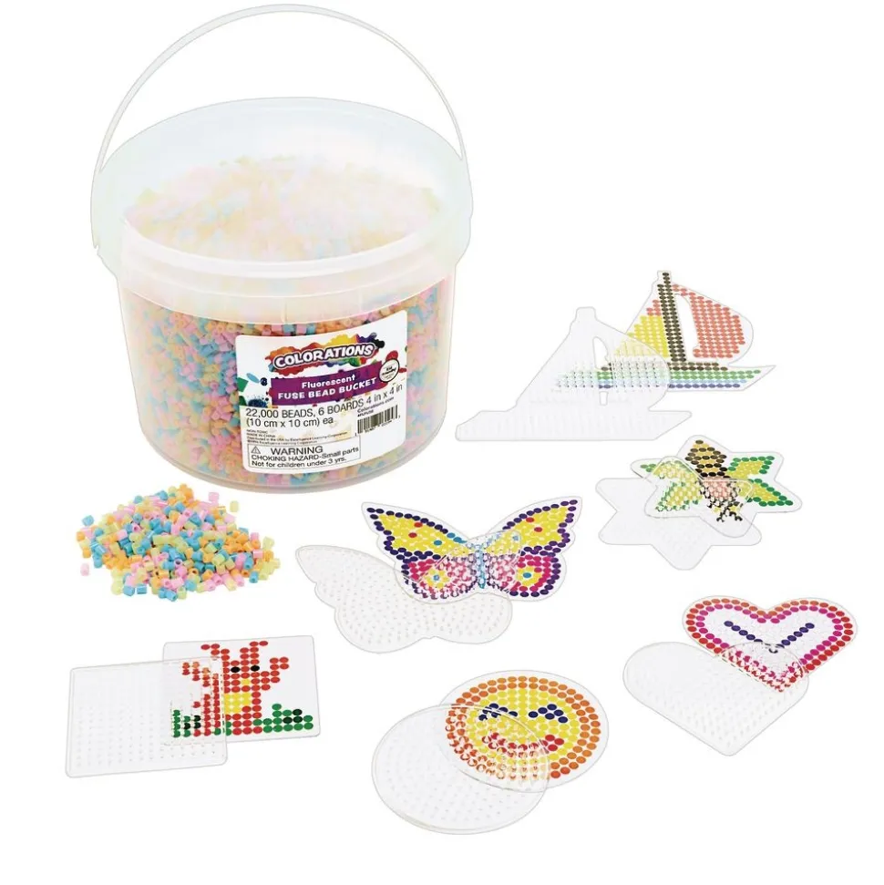 Colorations® Fluorescent Fuse Beads & 6 Pegboards in a Bucket - 22,000 Beads