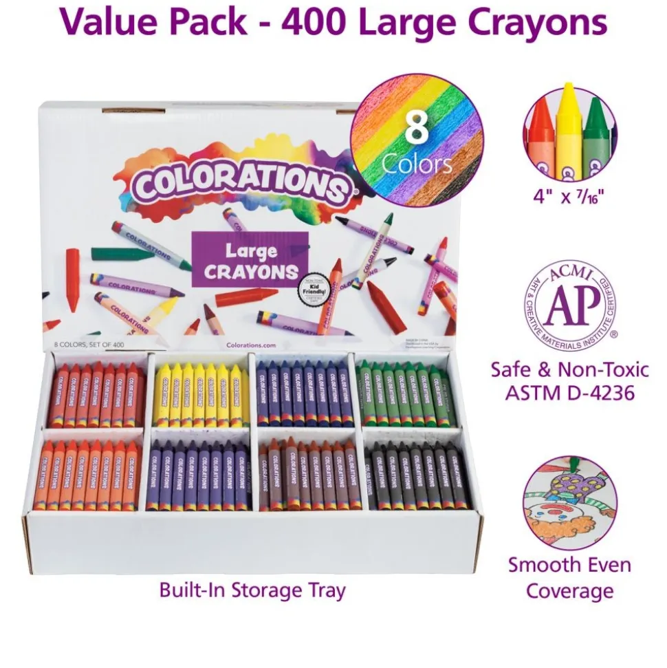 Colorations® Large Crayons - 8 Colors, Set of 400