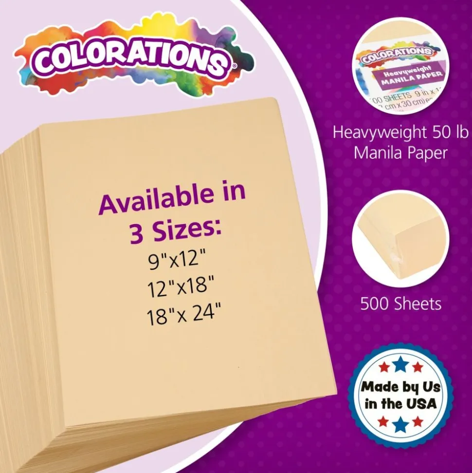Colorations® Manila Paper, 12" x 18", made from 50lb stock, 500 Sheets