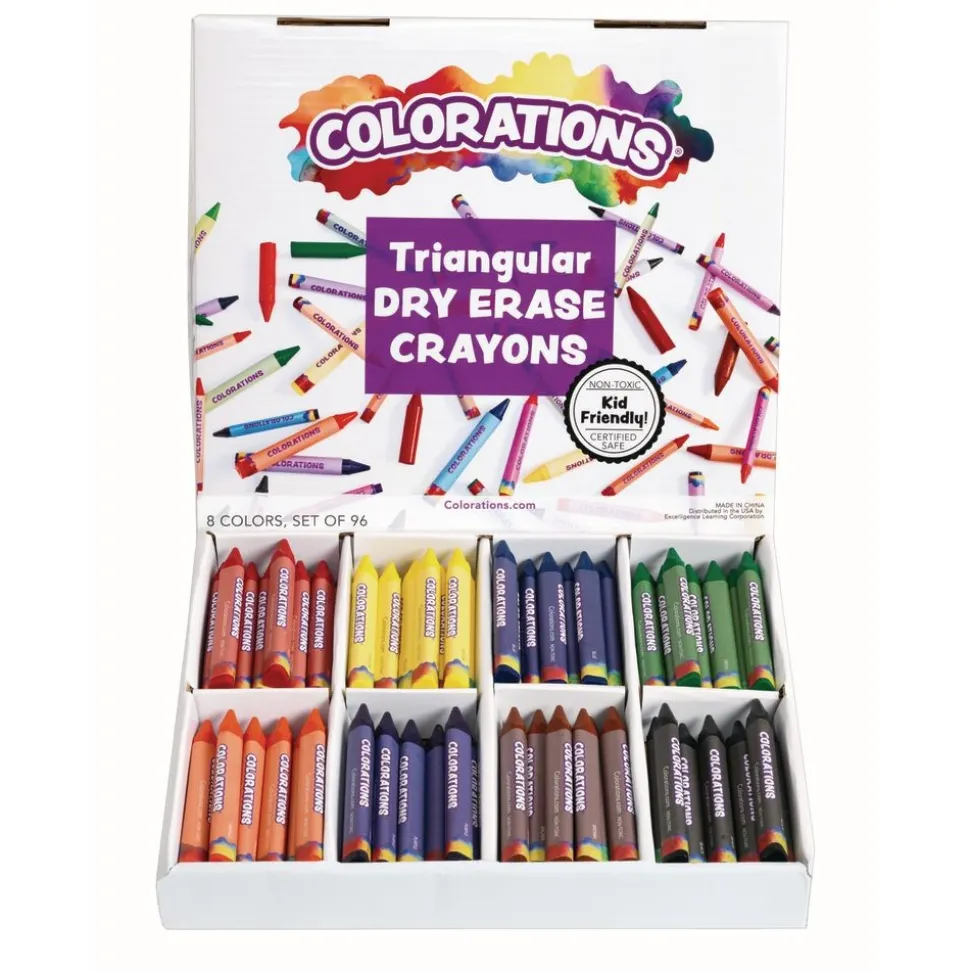 Colorations® Non-Roll Dry-Erase Crayon Classroom Value Pack - Set of 96