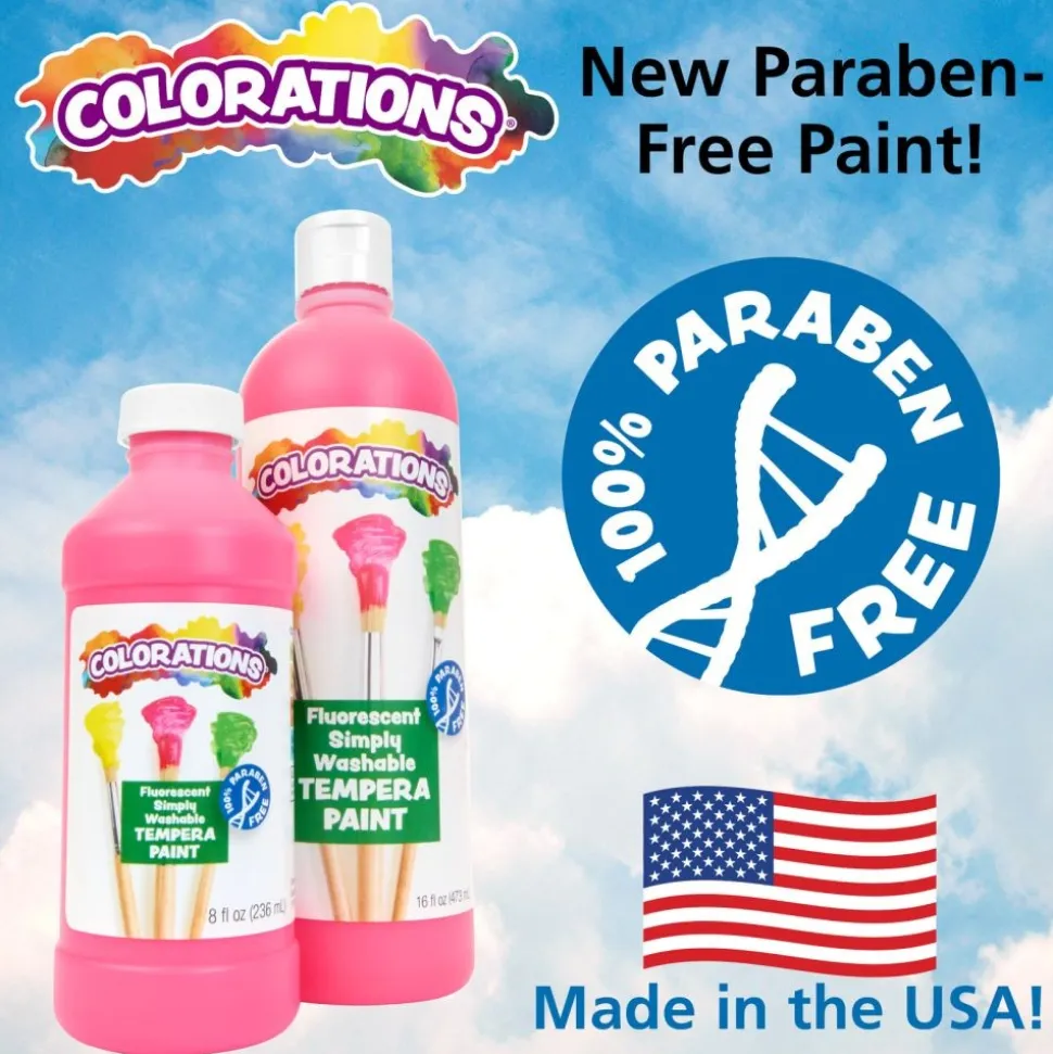 Colorations® Paraben-Free Fluorescent Simply Washable Tempera Paint- Set of 6, 8 oz. each