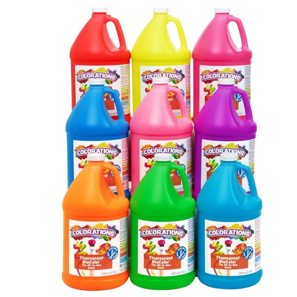Colorations® Paraben-Free Fluorescent BioColor® Paint- Set of 9 Colors, 1 Gallon