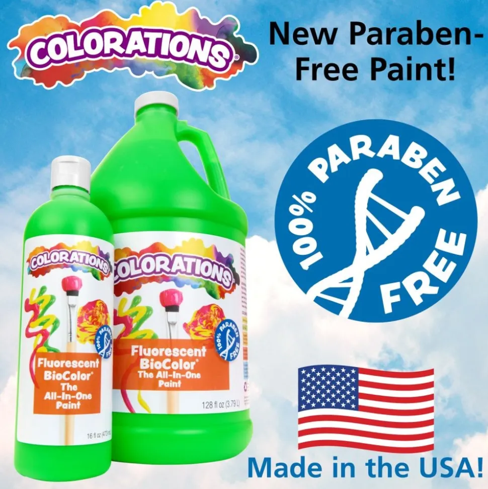Colorations® Paraben-Free Fluorescent BioColor® Paint- Set of 9 Colors, 1 Gallon