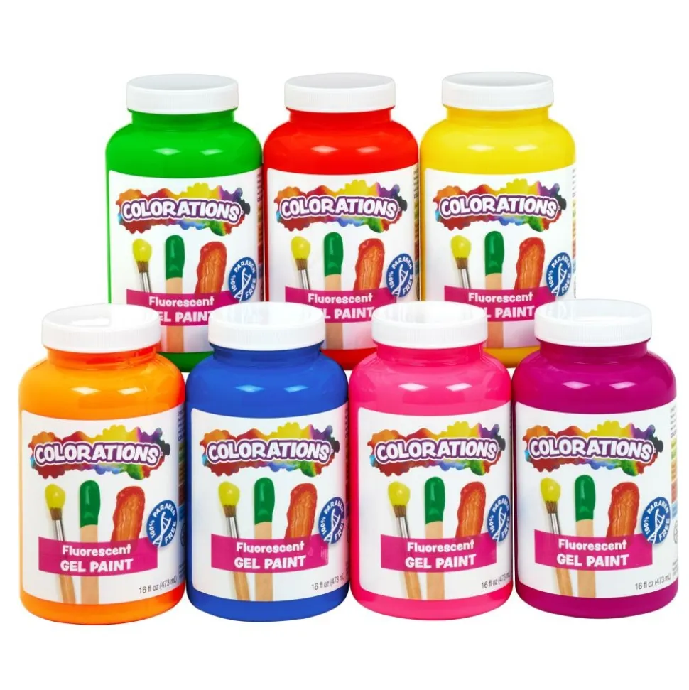 Colorations® Paraben-Free Fluorescent Gel Paints, Set of 7- 16oz each