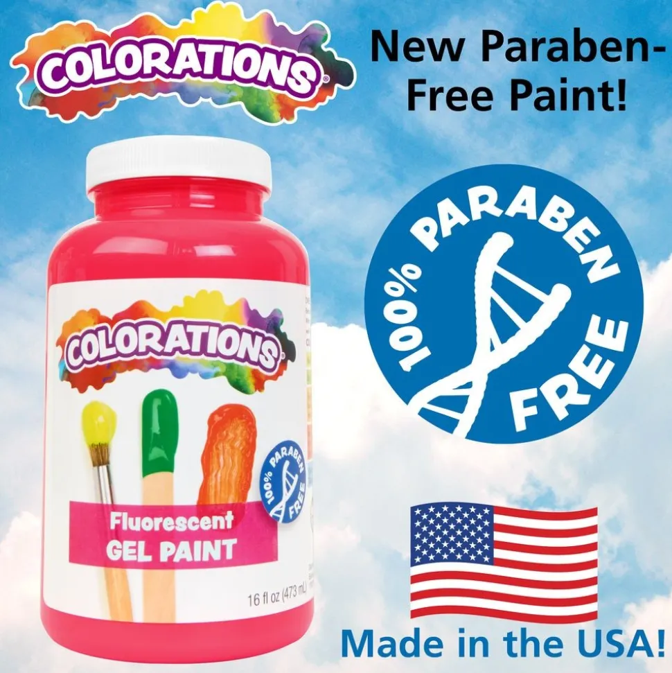 Colorations® Paraben-Free Fluorescent Gel Paints, Set of 7- 16oz each