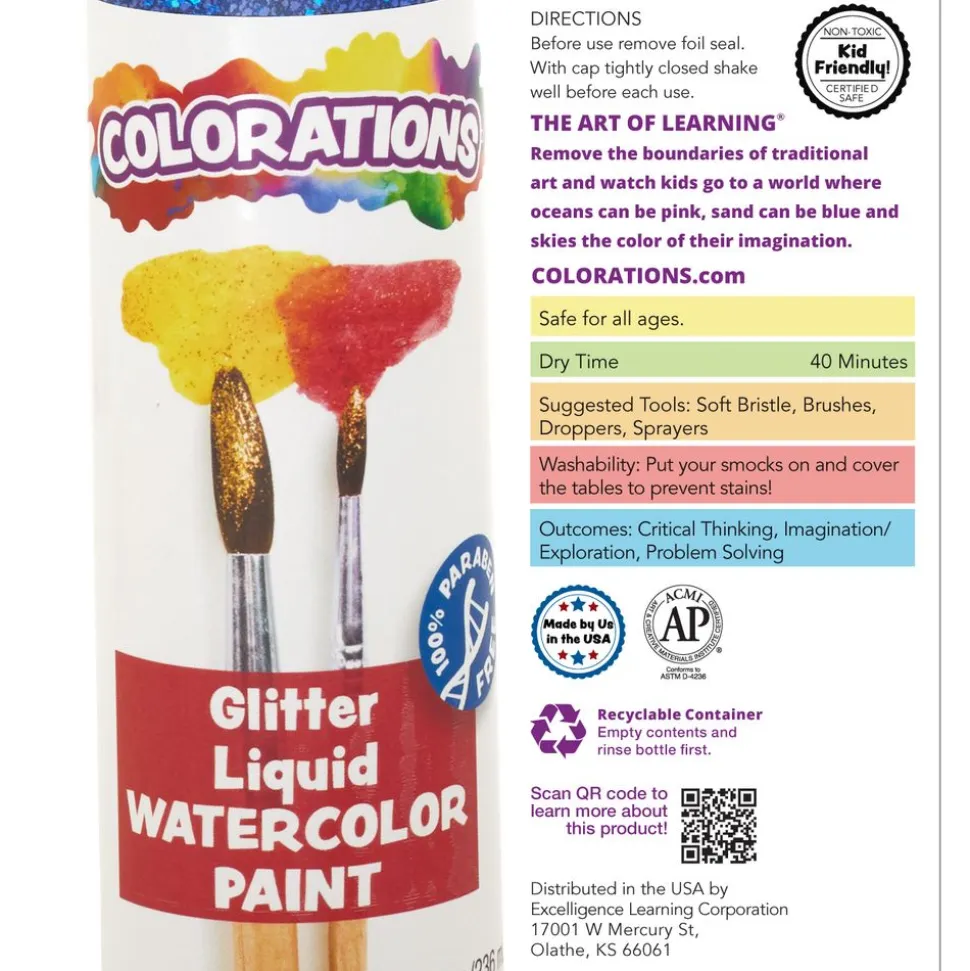 Colorations® Paraben-Free Glitter Liquid Watercolor™ - Set of All 8, 8 oz each