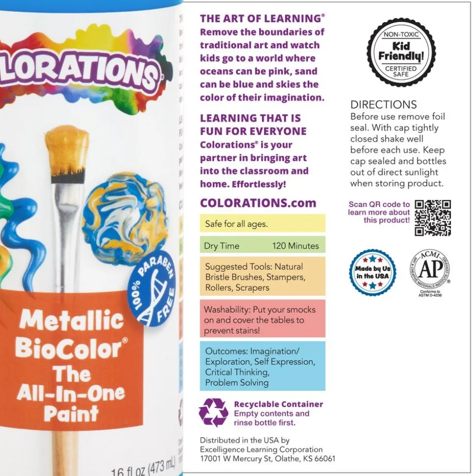 Colorations® Paraben-Free Metallic BioColor® Paint- Set of 6, 16 oz.
